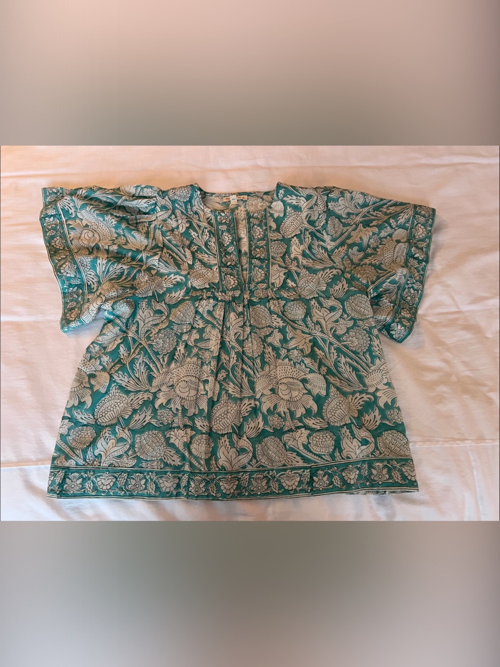 Marea Teal Floral Printed Short-Sleeve Blouse